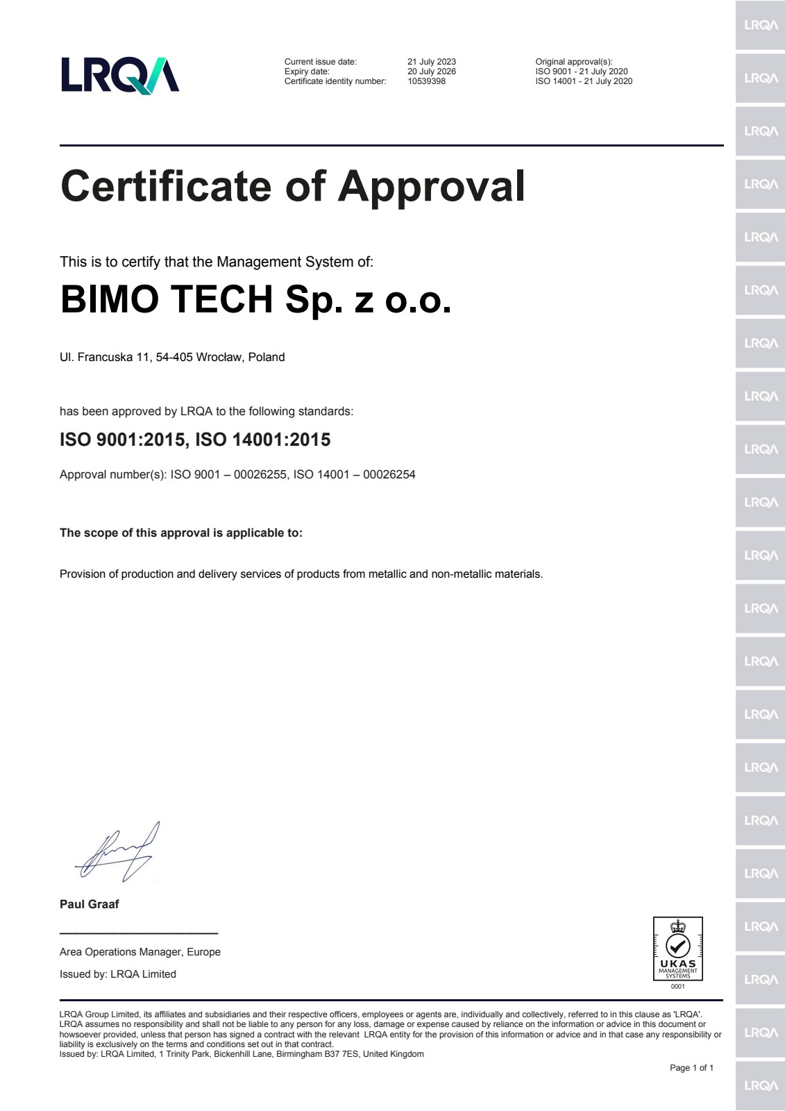 ISO 9001:2015 & ISO 14001:2015